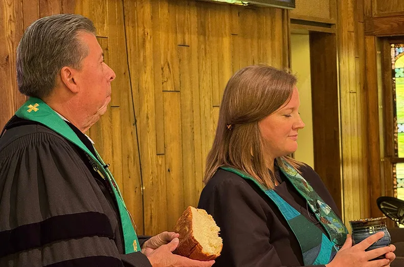 Rev. Lori Patton Aguilar (right) with Bishop Rev. David Wilson (left).