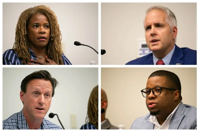 County voters picked four candidates for the Johnson County Community College Board of Trustees, including (clockwise from top left): Dawn Rattan, Lee Cross, Chad Carroll and Geoff Holton.