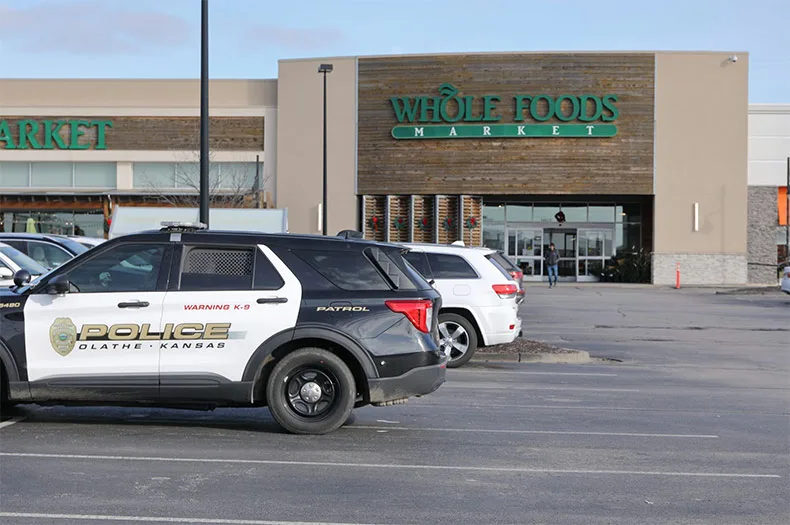 Olathe Police on the scene of an armed disturbances call at a Whole Foods grocery story at the Olathe Pointe complex on Sunday, Nov. 30.