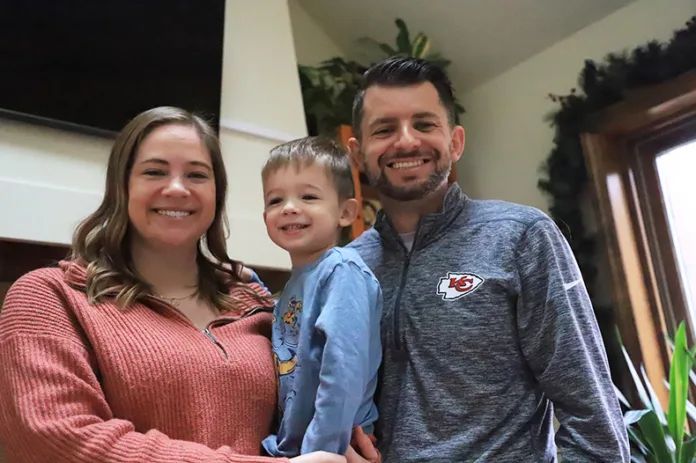 Anna (left), John and Josh Thiele in their Prairie Village home. The family had to search for a new childcare option after learning Johnson County Montessori Preschool in Overland Park would be closing in under a month.