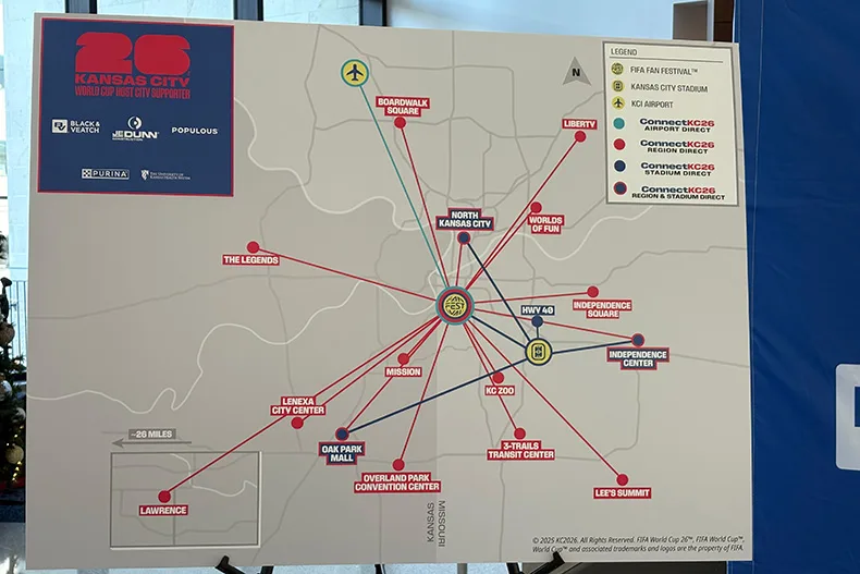 The proposed transit map of the Kansas City metro area for the World Cup next year.