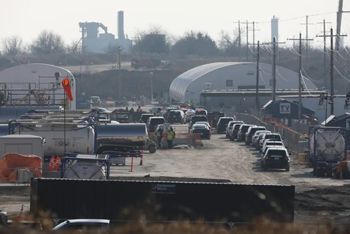 Law enforcement vehicles on the scene of an incident that was reported Friday, Dec. 12, at the Panasonic EV battery plant in De Soto.