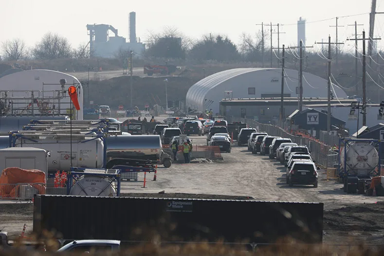 Law enforcement vehicles on the scene of an incident that was reported Friday, Dec. 12, at the Panasonic EV battery plant in De Soto.