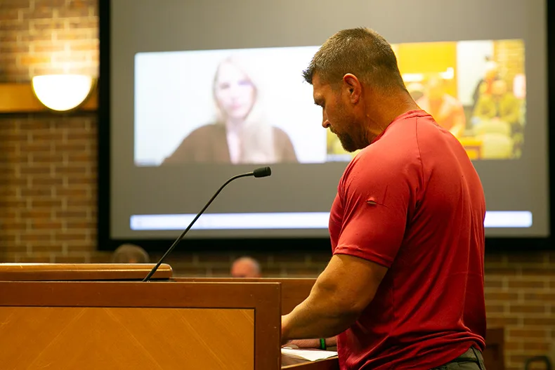 Tony Wallace, Skelton's fiance and the co-owner of Oakley, at the Dec. 1 council meeting. 