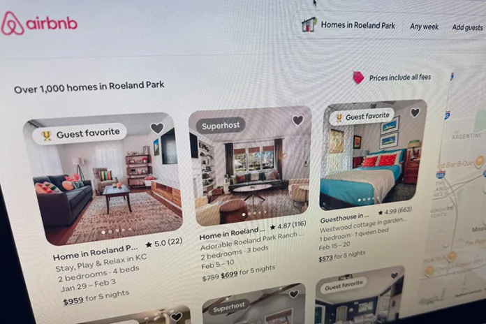 AirBnB results for short-term rentals in Roeland Park.