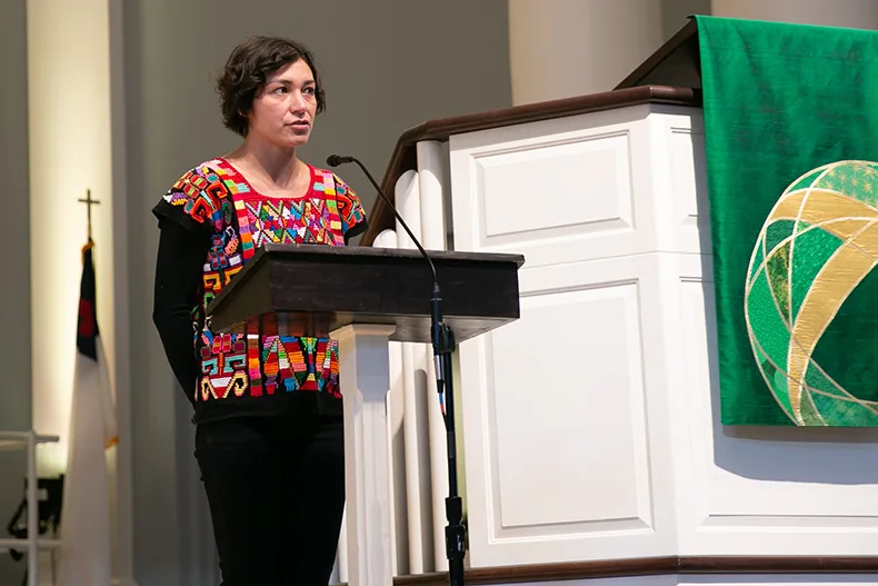 Lilian Valdez Shipps shares what led her to start a Hispanic Heritage Month in Prairie Village. Others shared their immigrant stories with the crowd. Photo credit Juliana Garcia.