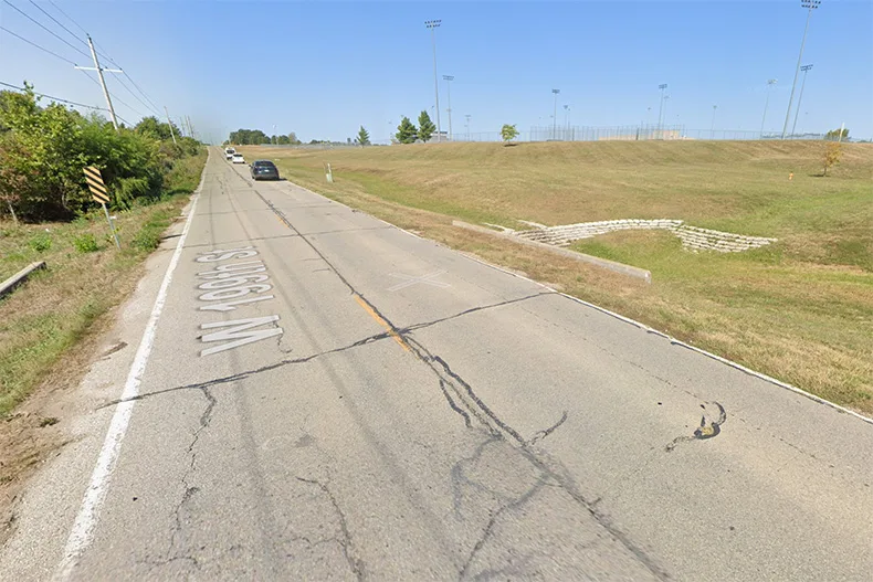 A stretch of 199th Street alongside the Spring Hill High School Activity Complex.