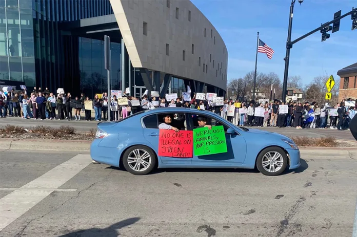 Hundreds of Olathe students gathered outside the Johnson County Courthouse to protest ICE tactics.