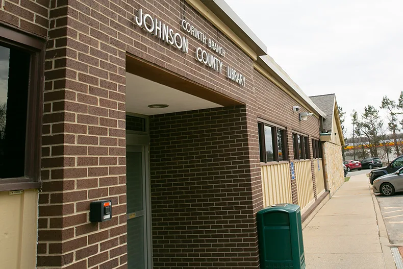 The Corinth Library entrance in February 2026. Photo credit Juliana Garcia. 