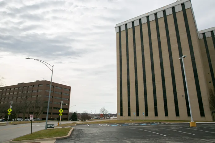 The site of the proposed Foxridge Apartments expansion, 5700 Broadmoor Street (tower on the right). Photo credit Juliana Garcia.