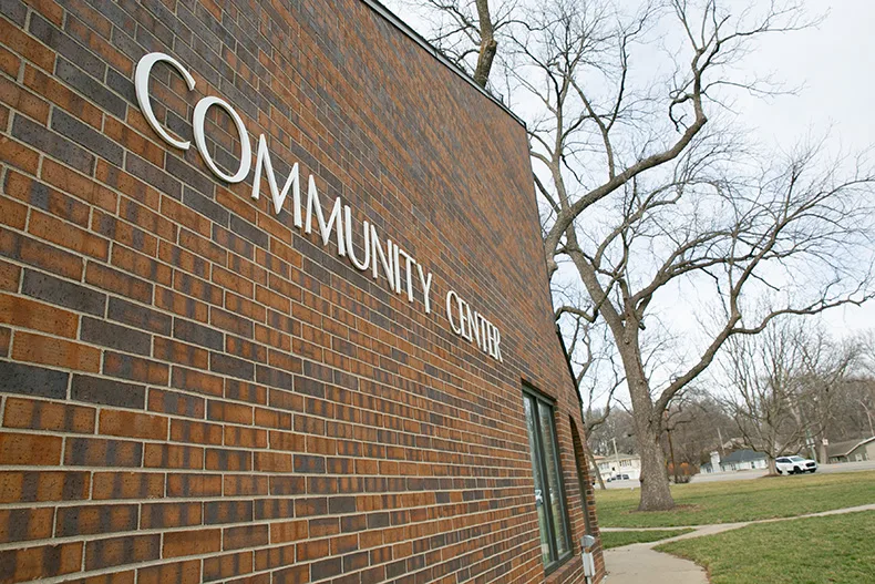 The community center building at 7720 Mission Road. Photo credit Juliana Garcia. 