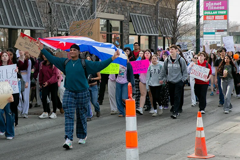 SM North students walkout to protest ICE on Feb. 11. Photo credit Juliana Garcia.