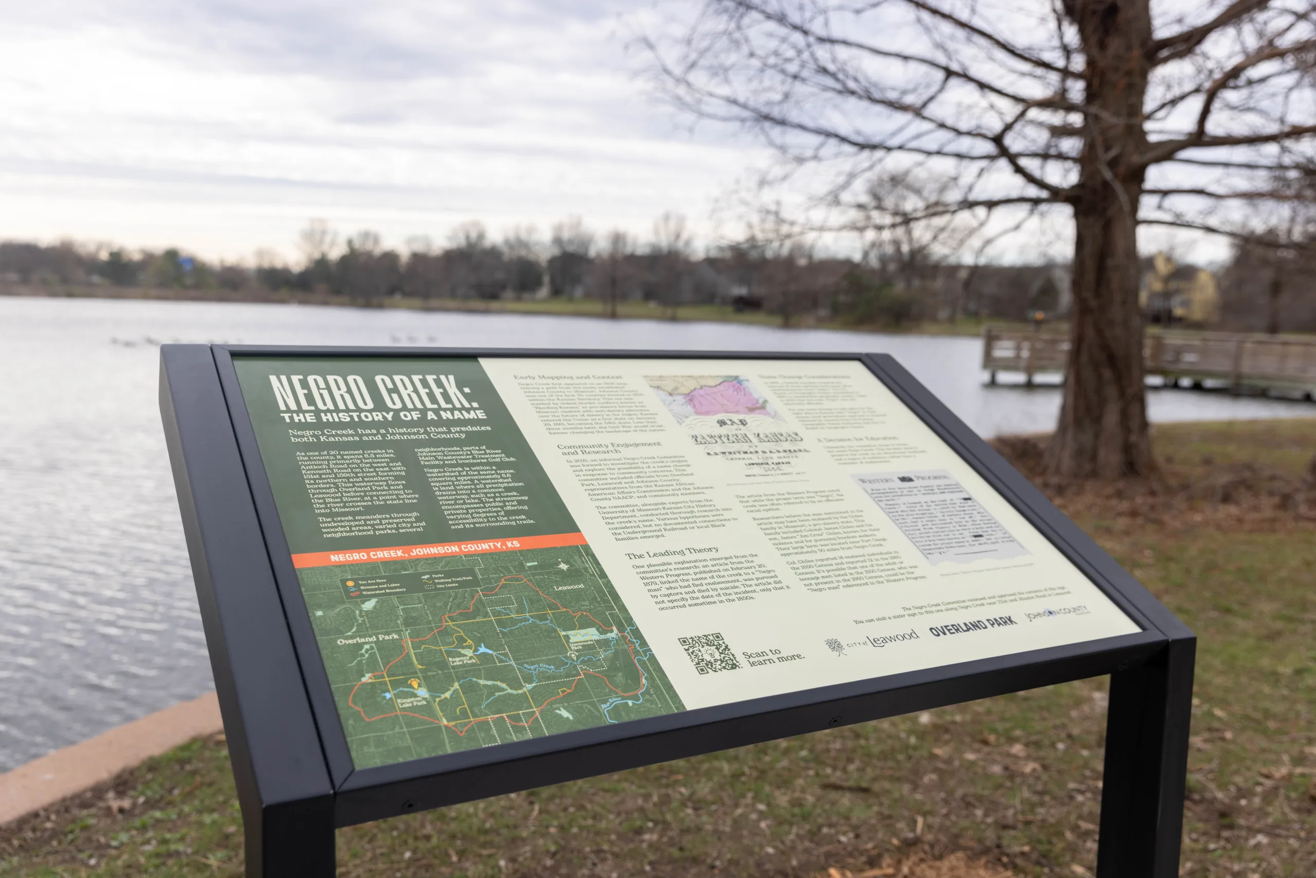 New signage describing the history of Negro Creek and the work done by the Negro Creek Committee at Kingston Lake Park. Photo credit Kylie Graham.