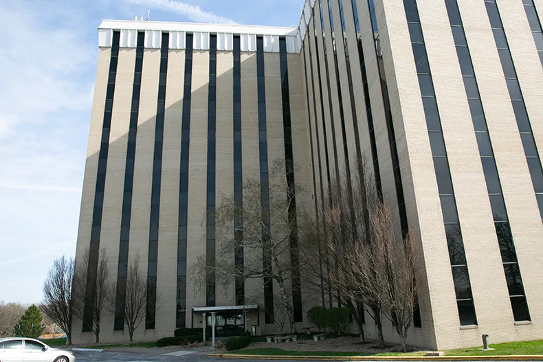 The 10-story office tower at 5700 Broadmoor St.