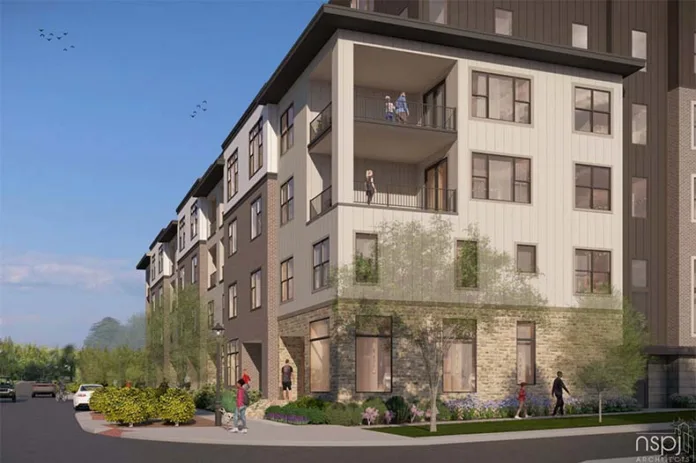 A proposed mixed-use building at 82nd Street and Metcalf Avenue would have apartments and ground-level retail.