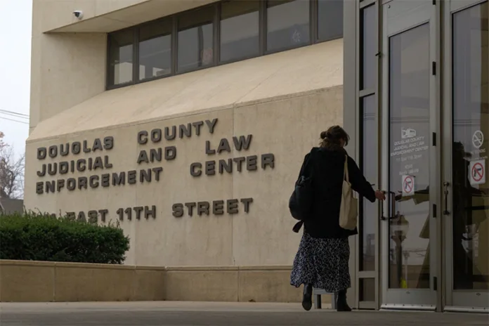 Arguments took place in Douglas County District Court, seen here before a hearing on a challenge to a different law in November.