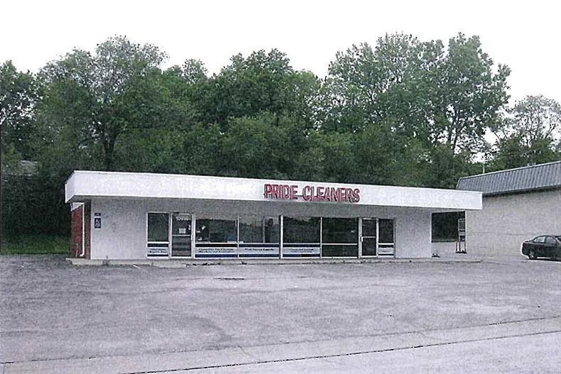 A 2010 photograph of the old Pride Cleaners from a Jund 2010 environmental site assessment report.