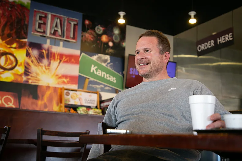 James Rayhawk, an Olathe resident, shared his thoughts on the Chiefs' move to Kansas while grabbing a bite at The Rub Bar-B-Que.