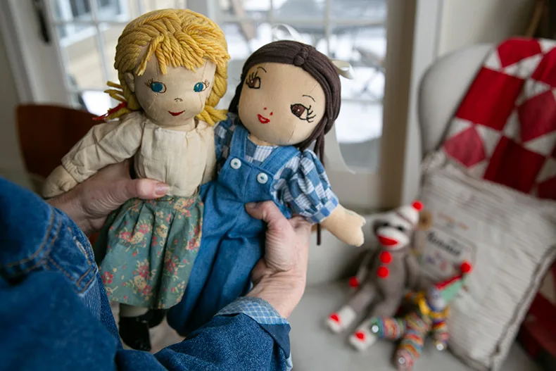 Two of the stuffed dolls featured in the book. 