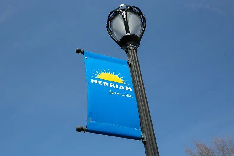 A street sign in downtown Merriam. Photo credit Juliana Garcia.