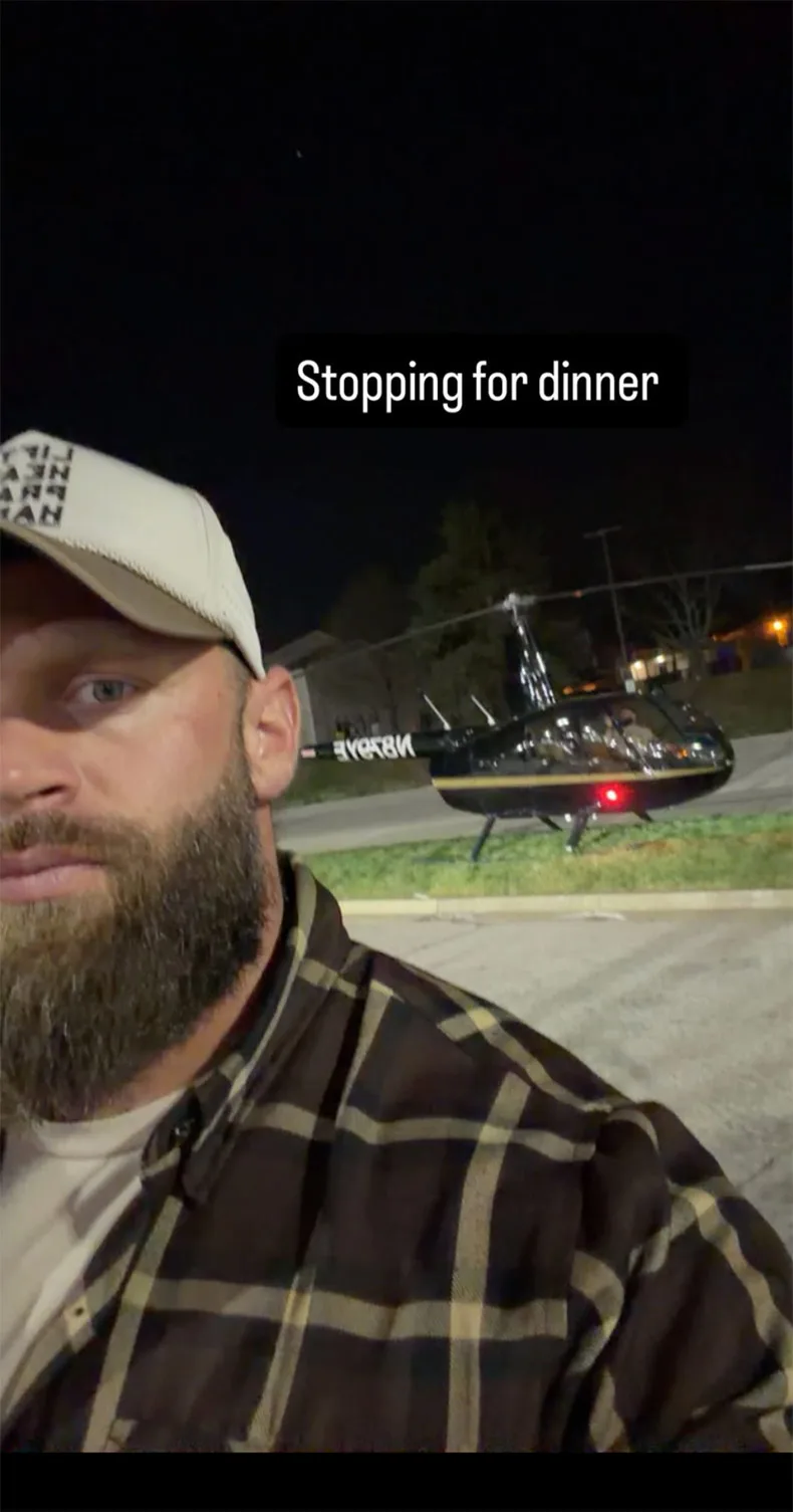 A screenshot image of a selfie posted on Instagram from account tsupp19 following a helicopter landing at Olathe Station on Sunday, March 29, 2026. Image via Instagram.