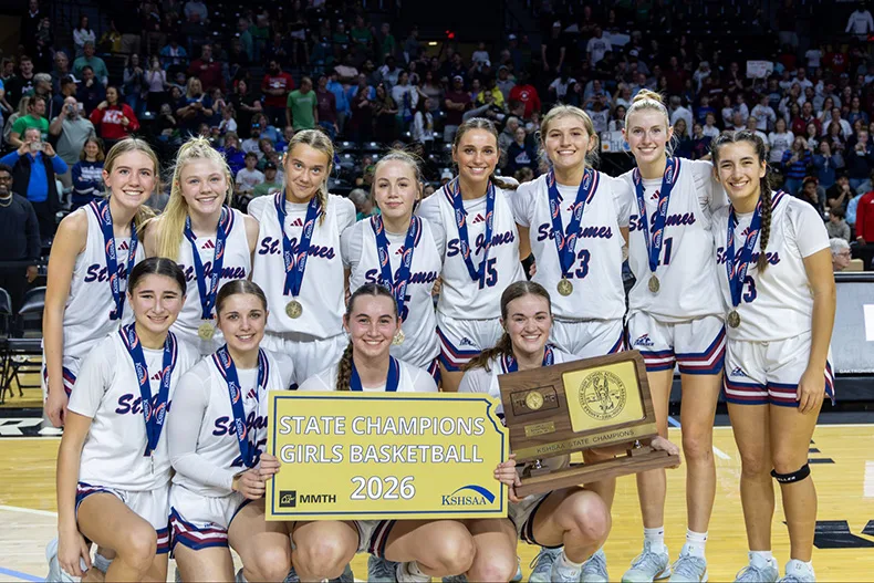 St. James Academy girls basketball team after winning the championship. Photo via St. James Thunder Athletics & Activities X page.