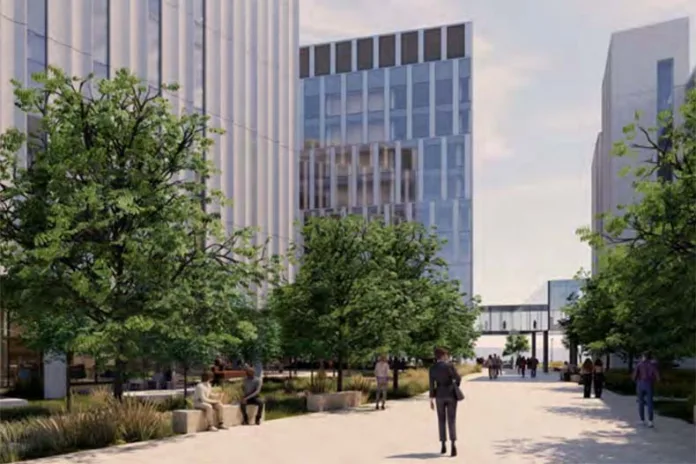 Renderings of the proposed Black & Veatch redevelopment.