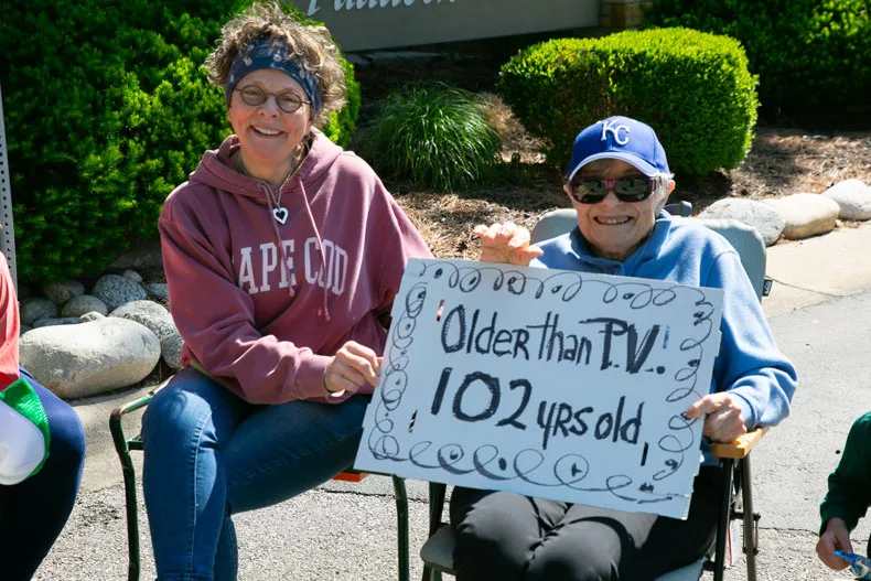 Marti Huff, right, celebrated the city's 75th anniversary with a special note about being older than the city itself — 102-years-old, specifically. Photo credit Juliana Garcia. 