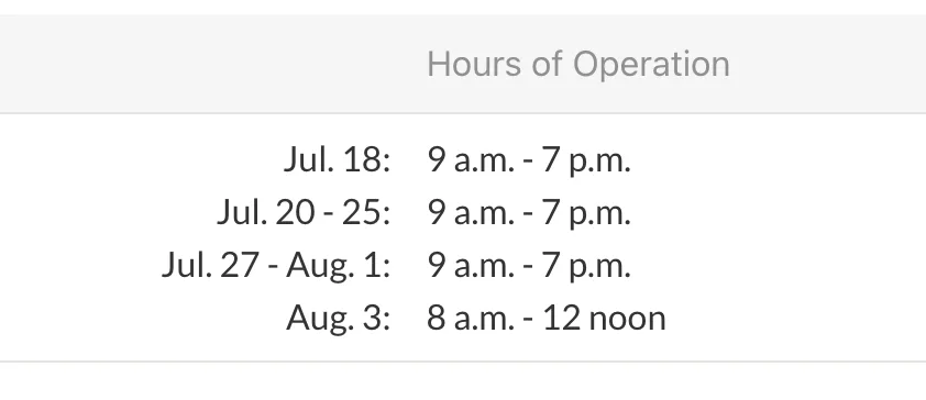 The hours and dates early voting sites will be open in Johnson County this summer. Image via Johnson County Election Office.