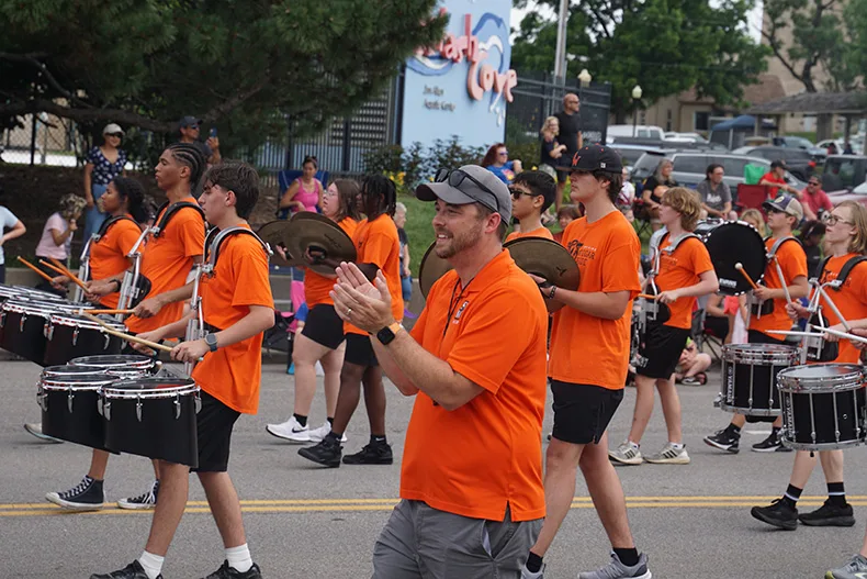 Shawnee Mission Northwest Marching Band plays for the crowd. Photo credit Andrew Gaug.