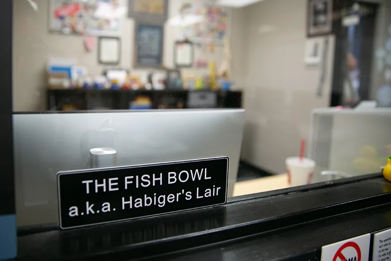 "The fish bowl" office inside Habiger's classroom at Mill Valley. Photo credit Juliana Garcia. 