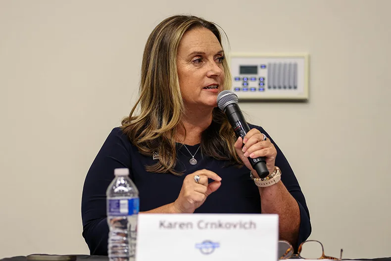 Karen Crnkovich, a candidate for the county chair seat, at the Post's candidate forum on Tuesday, June 30.