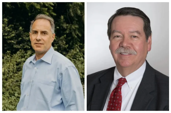 Two Republican candidates competing in the Aug. 4 primary for a seat on the Kansas State Board of Education. From left, Jim McMullen and Steve Roberts.