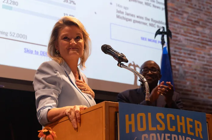 Cindy Holscher celebrated her primary victory on Tuesday night.