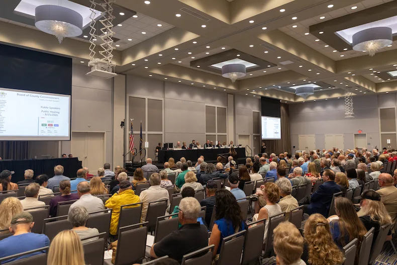 A large crowd gathered for the Johnson County 2027 Budget Hearing and Revenue Neutral Rate Hearing at the Olathe Conference Center on Tuesday night.