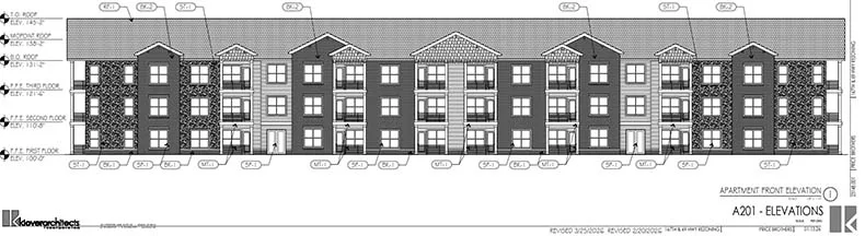 Designs for an apartment building in the 167th Development from Price Brothers.