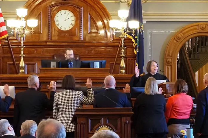 Kansas House members are sworn in on Jan. 13, 2025.