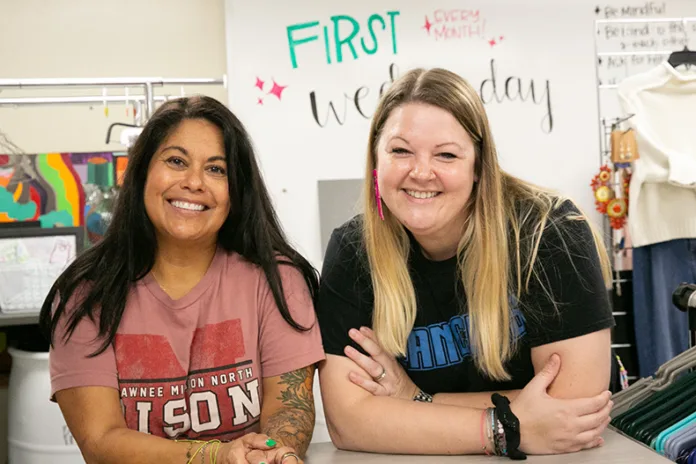 Erin Adan, left, and Amanda Danforth, right, two job coaches in Shawnee Mission who run Broadmoor Boutique out of a Shawnee Mission North classroom. The Boutique is a 