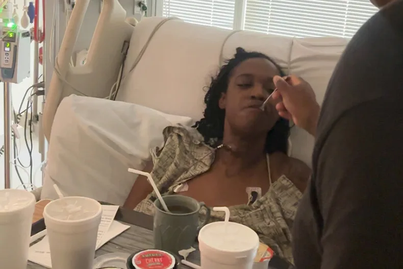 Monique Johnson after her spinal surgery the last week of July. Photo courtesy Alexis Ellis.