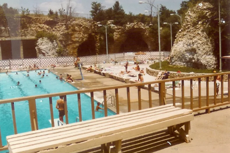 A historic photo of Roe Pool and the caves. Photo credit city of Roeland Park. 