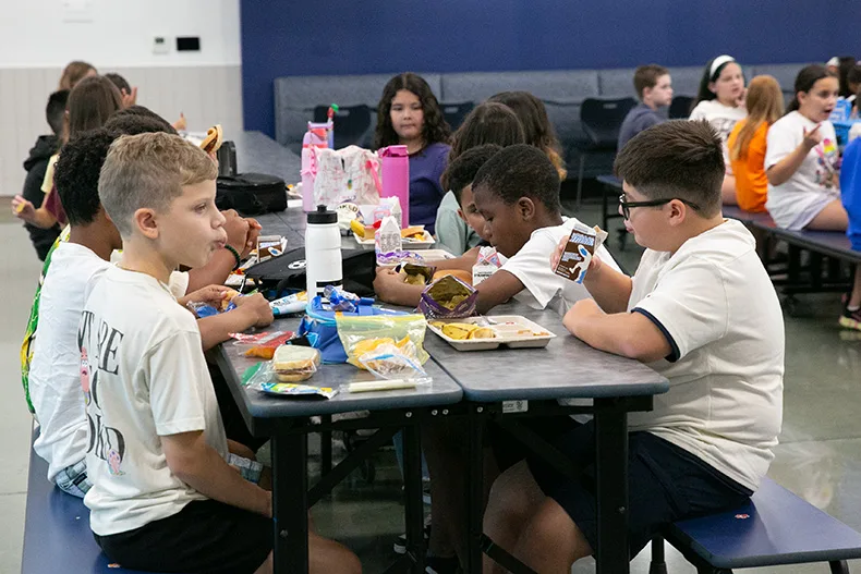 Pawnee Panthers eat lunch on the first day of school in 2026. Photo credit Juliana Garcia.