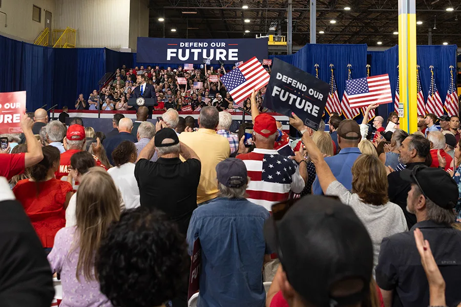 Vice President J.D. Vance visited Webco, a manufacturing facility in Olathe, and gave remarks before a crowd of hundreds.