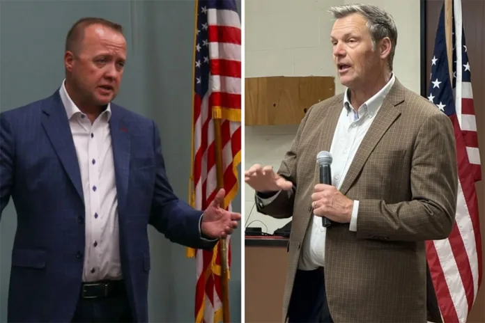 Kansas Attorney General candidates Chris Mann (left) and Kris Kobach speak to Kansans on the campaign trail.