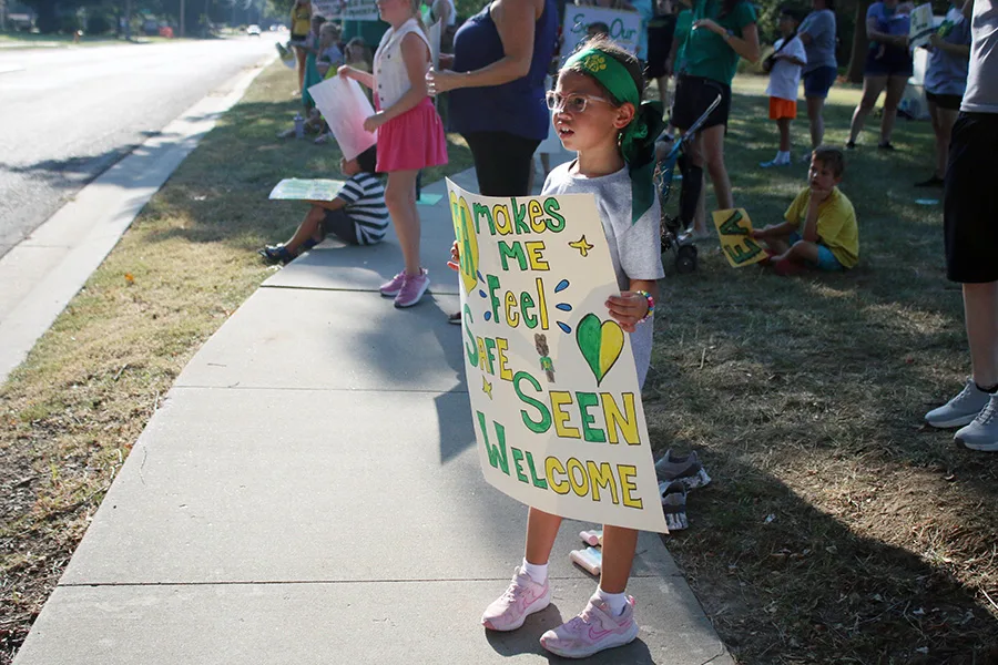 East Antioch student Josey Jones participates in a rally to support the school Sept. 1.