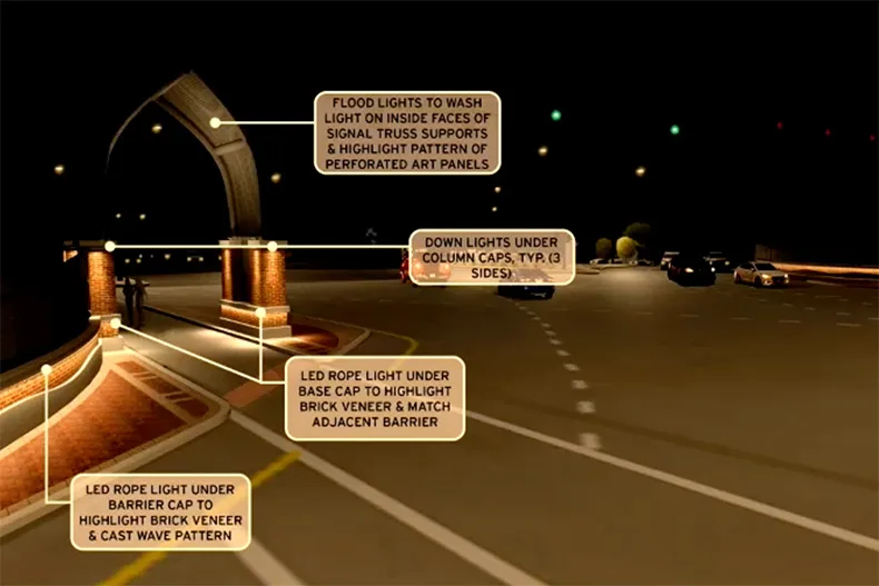 The design includes lights for pedestrians to safely cross the bridge. Image from city documents.