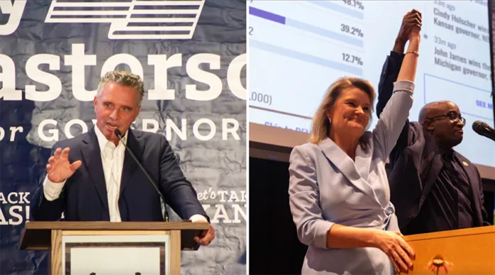 Masterson (left) and Holscher celebrate their wins on primary election night.