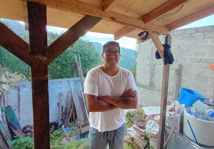 Oscar Sanchez-Corona in his cousin's backyard in Puebla, Mexico.