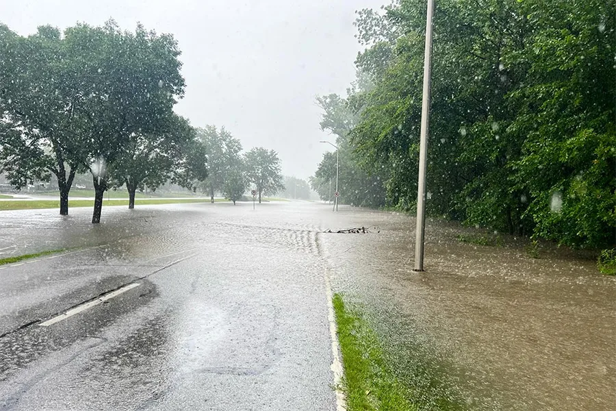 Leawood closed some roads during a flood in early July 2024, including parts of Tomahawk Creek Parkway (above) and 119th Street.