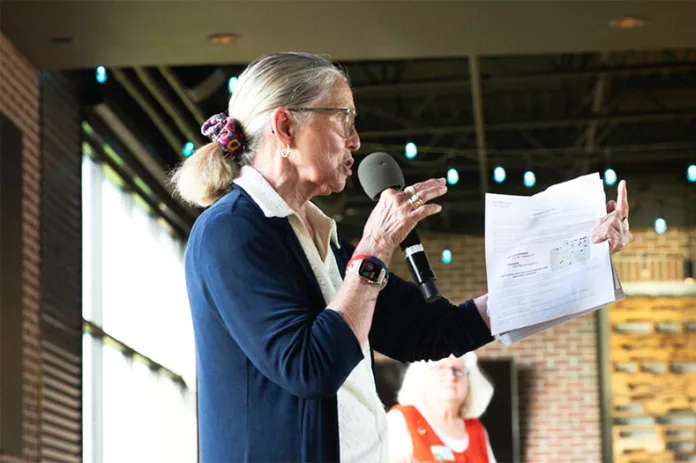 County Election Commissioner Connie Schmidt spoke with Johnson County residents June 9 on election security and voting at an event sponsored by the Tuesday Project, a grassroots initiative designed to promote civic engagement.