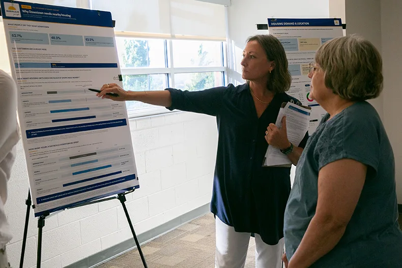 Jane Blackerby (right) at the Sept. 1 public input session for the downtown master plan. Photo credit Juliana Garcia.